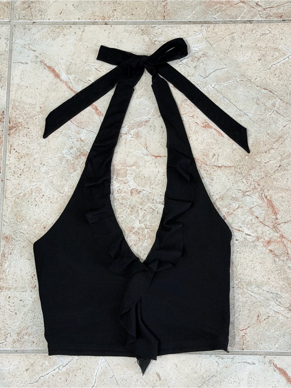 Black Ruffle Halter Tie-Back Camisole